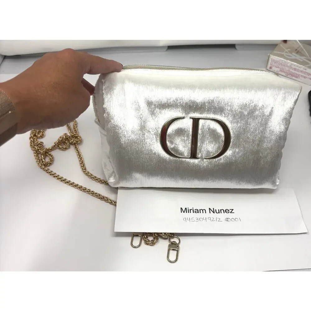 Christian Dior White Velvet Chain Bag CD Logo 2021 Holiday Edition